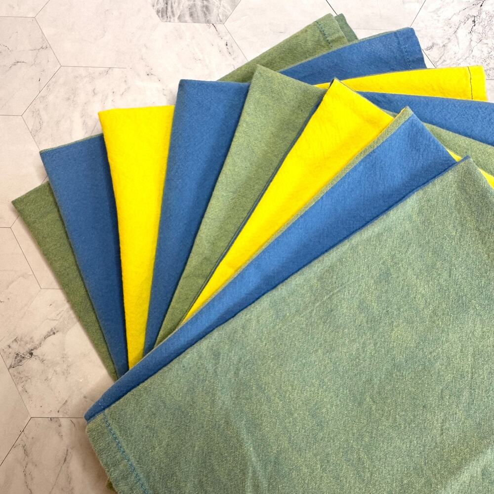 8 Vintage 100% Cotton Cloth Napkins by Nobility Green Blue Yellow Color Block